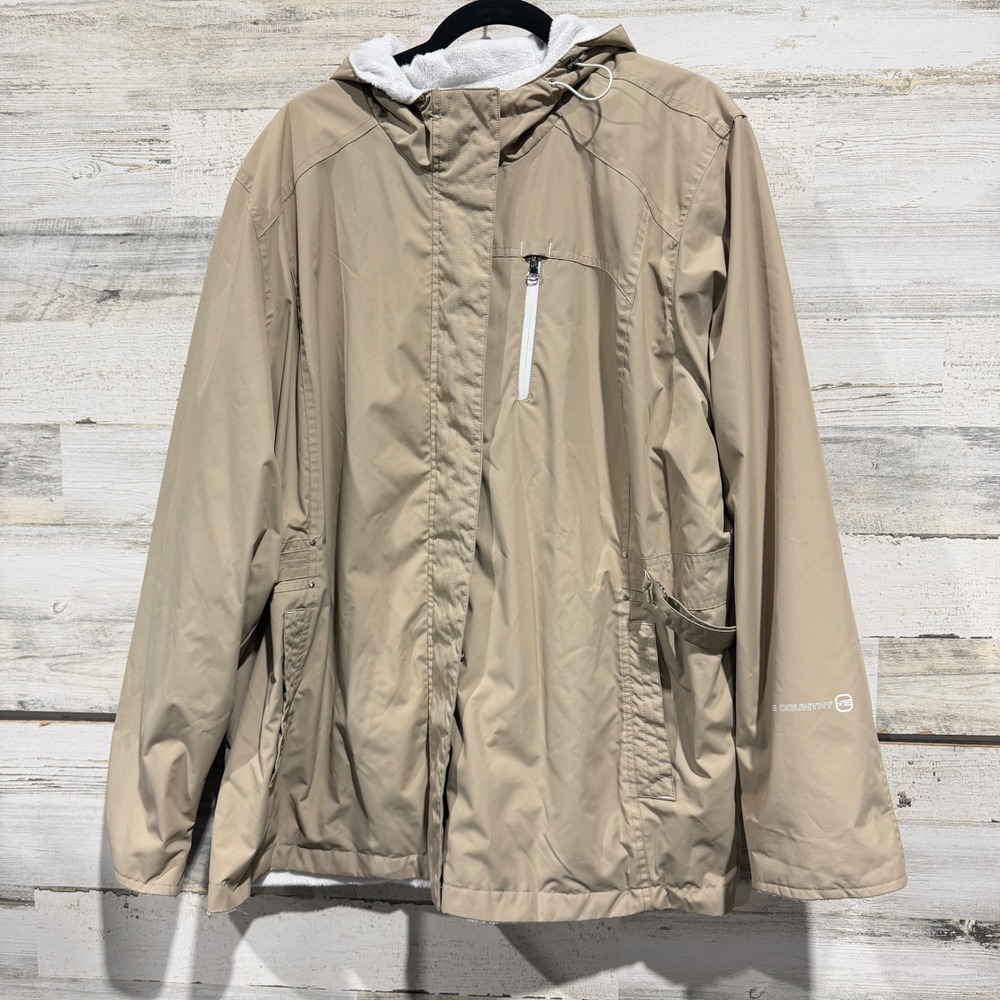 Free Country Jacket Women 3X Tan Faux Fur Lined Hooded EUC